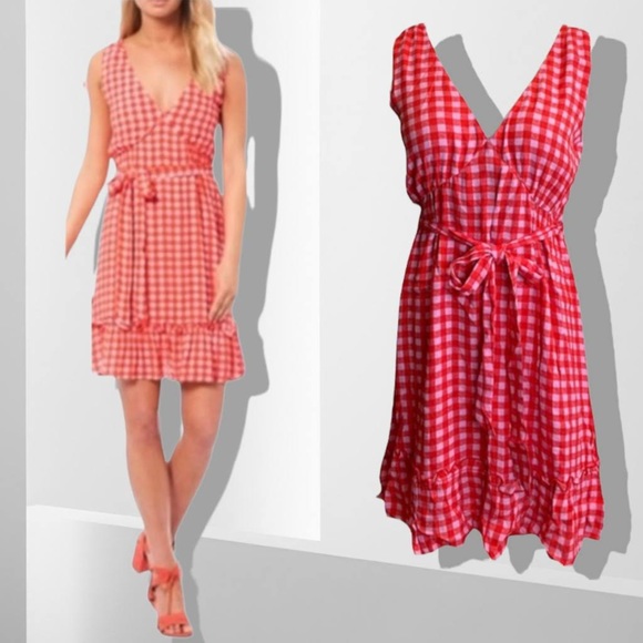 GB Gianni Bini Gingham pink/red  V neck sundress - Picture 2 of 8